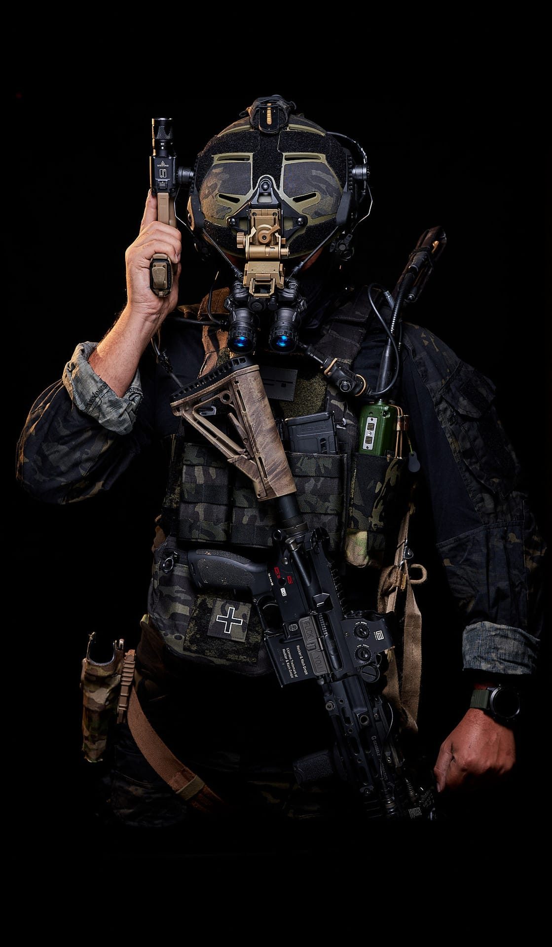 Tactical operator full kit studio portrait